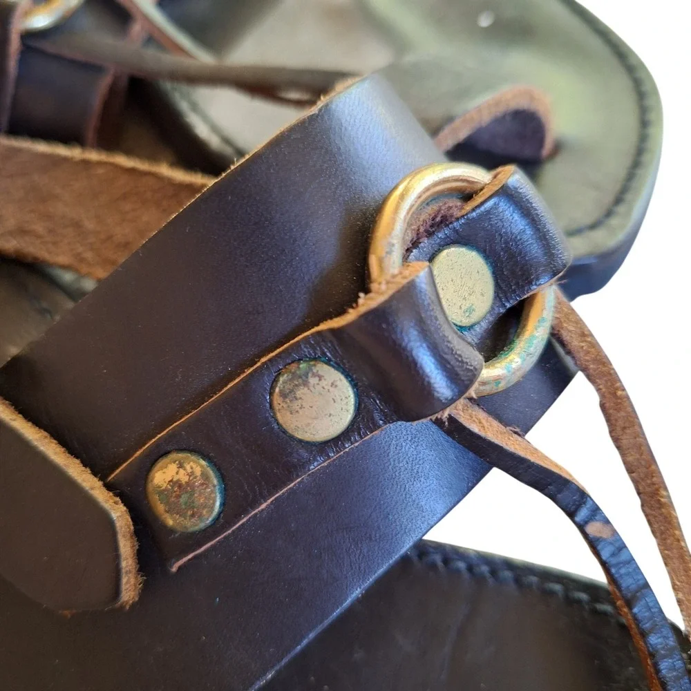 Gallenkamp Vintage Gladiator Leather Sandals Mens Italy Metal Roller Buckles